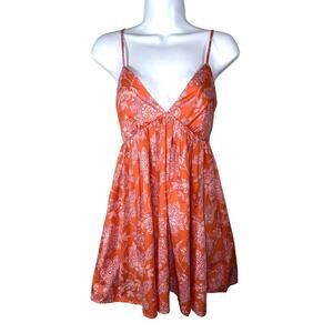 Pants Store Orange Pink Floral Mini Babydoll Dress Womens Sz Small